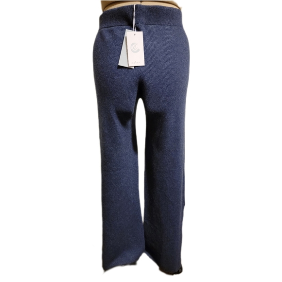 Johnny Was Pants - Calme By Johnny Was Wide Leg Trousers Knit Split Hem Pant Sweatpant Navy Blue